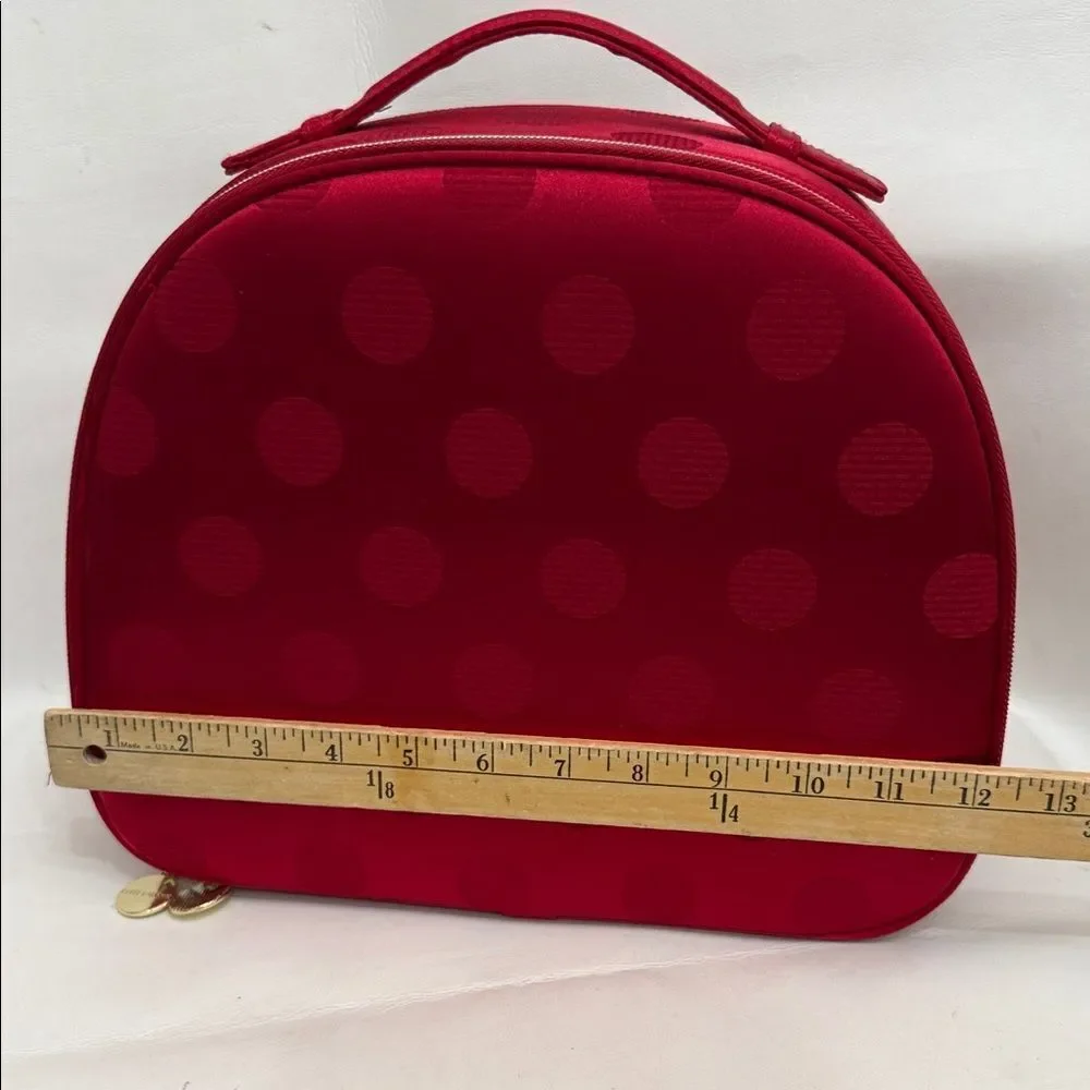 Estee Lauder Vibrant Red Dot Gold Hardware Cosmetic Makeup Travel Storage Bag